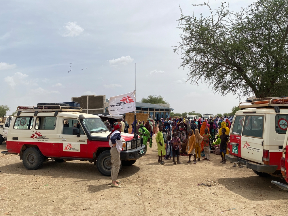 MSF trucks at refugee camp in Chad